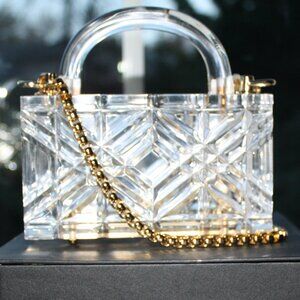 L'Afshar - Adele Mini Acrylic Top-Handle Bag With Crossbody Chain w/ box
